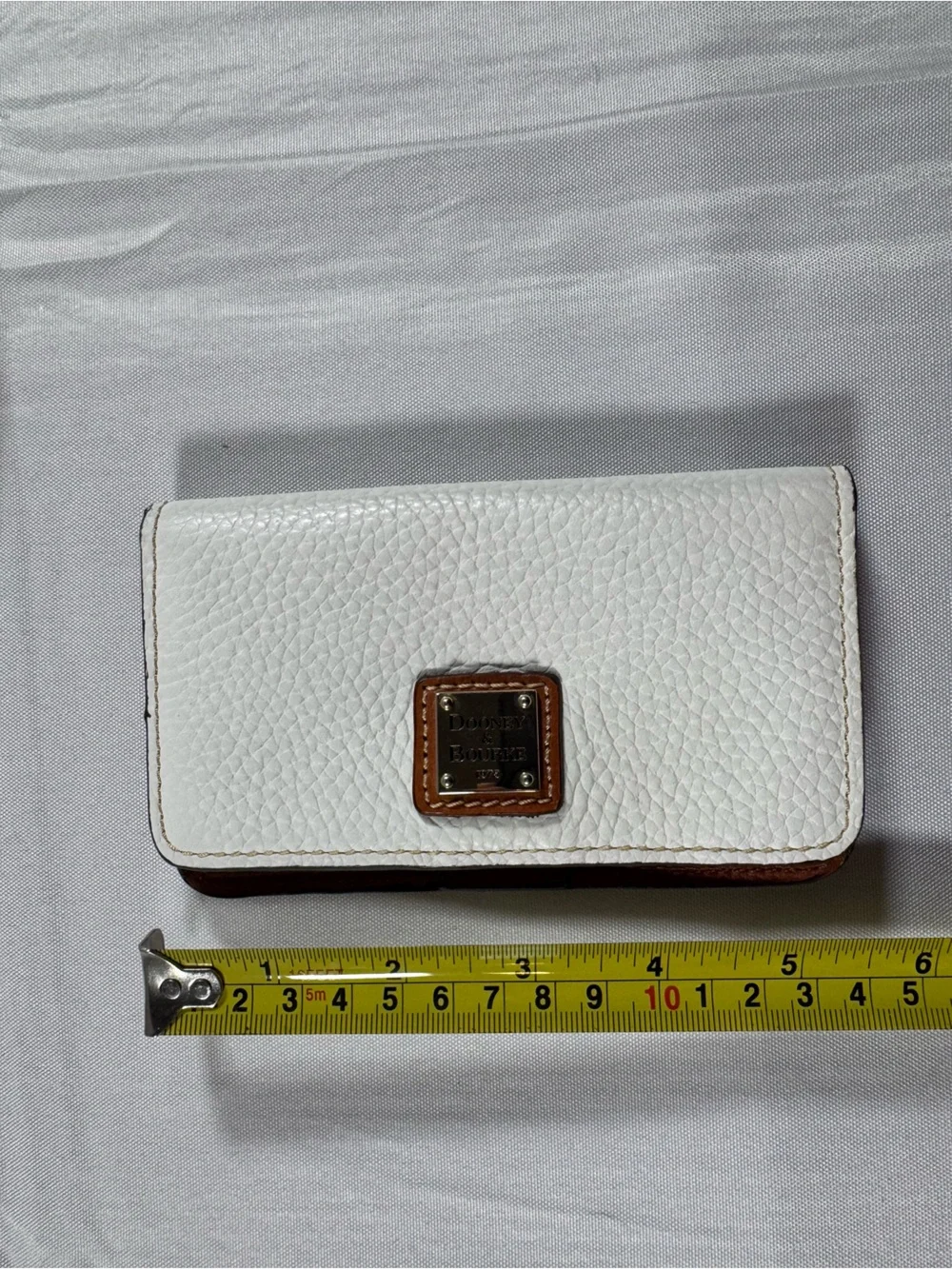 Dooney & Bourke White Pebbled Leather Wallet with Tan Trim
